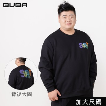 【BUBA大尺碼】2L~7L黑色霓虹字棉質彈性長袖圓領T大學T 13744-88 13745-88