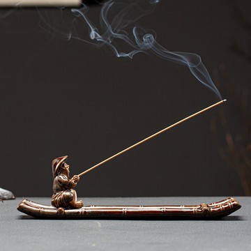 陶瓷老翁垂釣線香插香爐香座家用室內禪意點香盤香托線香爐香薰爐