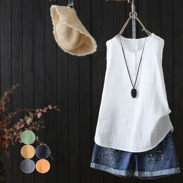 復古文藝毛邊純色背心女夏季2024新款無袖T恤百搭打底小衫女上衣