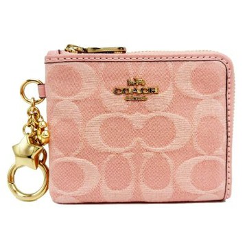 COACH 新款L型拉鍊零錢袋鈔票短夾(C LOGO-粉)