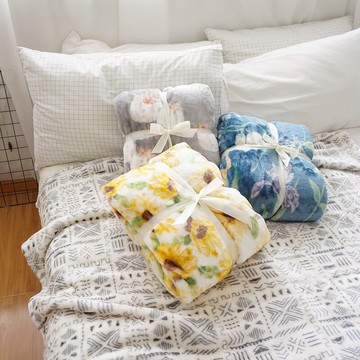 出口美國高克重加厚田園印花單人休閑法蘭絨蓋毯辦公室午睡小毯子