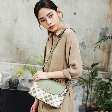 【金安德森】Sylvia  經典格紋翻蓋斜側包-羅勒綠