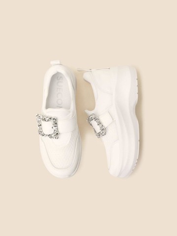 Jewelry Buckle Platform Slip-on Sneakers [Beige] (DG4DS25062WHT)