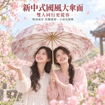 新中式國風晴雨傘 彩膠傘 折疊傘 UPF50+防曬抗UV 大傘面 防潑水遮陽傘 防風雨傘 實木傘柄 附雙提手傘袋