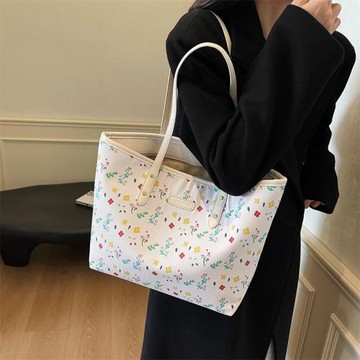 跨境2024新款小清新甜美印花時尚托特包大容量上班通勤單肩包女士