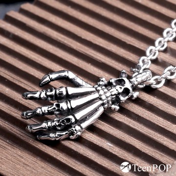 鋼項鍊 ATeenPOP 骷髏魔爪 送刻字 男項鍊 中性 個性