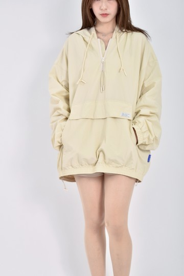 (XL) pure半拉鍊連帽長袖杏色洋裝