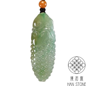 【漢石齋】天然翡翠A貨 如意福瓜玉佩吊墜 冰糯種飄花帶黃翡(16*47*8mm)