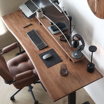 【雲渡小鋪】【高品質】胡桃木桌面板電動升降桌實木書桌辦公電腦可升降智能競工作檯家用