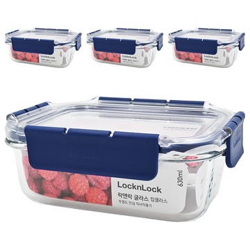 LocknLock 樂扣樂扣 頂級透明耐熱玻璃保鮮盒 B1C9 長方形  4個  容器 + 蓋子