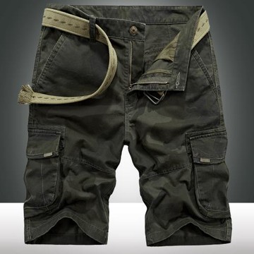 夏天休閑短褲男純棉大碼多口袋工裝迷彩中褲七分馬褲沙灘褲五分褲