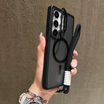 合金鏡頭支架+掛繩手機殼 磁吸 磨砂膚感 防摔殼 適用三星S25 S24FE S23 Ultra A56 A36 A16