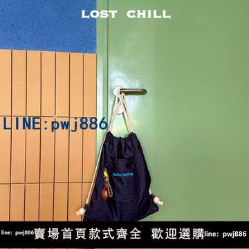 【台灣公司】Lost Chill-春夏韓版帆布雙肩包運動簡約字母牛仔包抽繩粉色復古