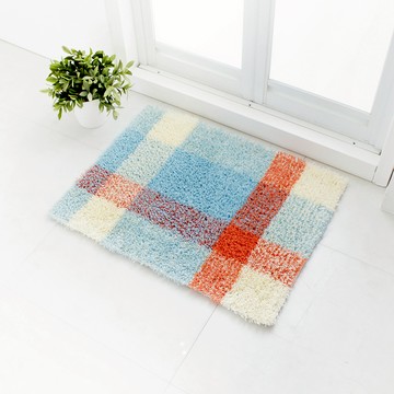 日本 OKA 乾度良好銀離子抗菌防臭格紋浴室地墊 45x60cm - 藍黃