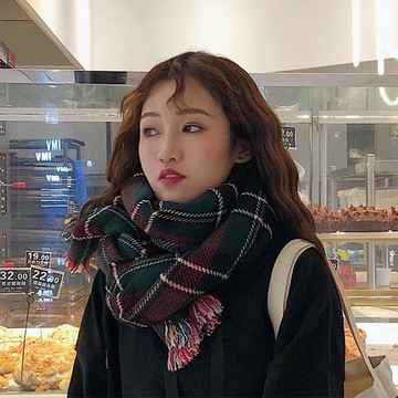 現貨-圍巾女秋冬季ins韓版百搭英倫格紋網紅款原宿風雙面千鳥格子圍脖