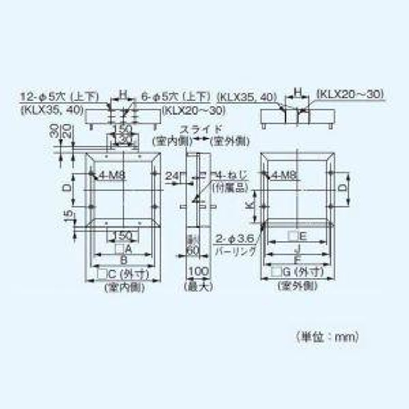 パナソニック 有圧換気扇 専用部材 スライド取付枠 ALC壁用 20cm用 ステンレス製 FY-KLX20 LINEショッピング