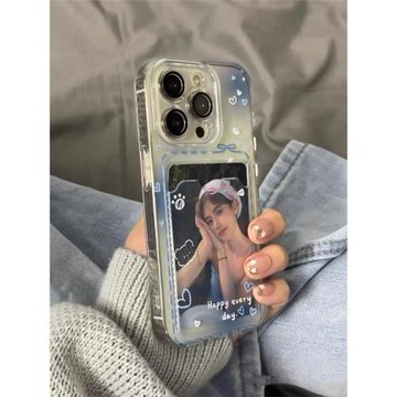 涂鴉小熊相框卡包三星s24ultra手機殼硅膠透明s23/s22+可愛s21插卡s20男女note20/s10+全包a54a53a52a34防摔