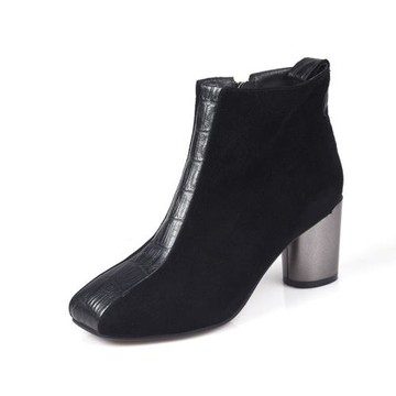 ZUSE羊反皮 34-39碼撿漏包頭粗跟切爾西短靴新款女鞋秋冬季8876