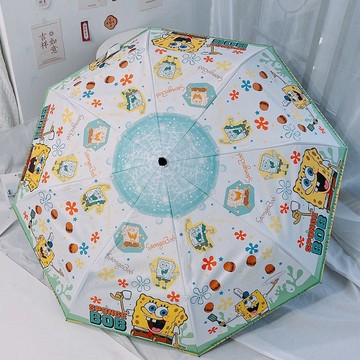 可愛雨傘 晴雨傘🎀 動漫海綿寶寶太陽傘遮陽傘晴雨傘防曬防紫外線黑膠三折傘晴雨兩用  摺疊傘 折疊傘 遮陽傘 自動傘 防曬