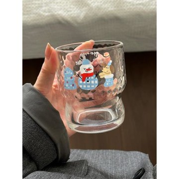 ins風治愈系冬日雪人小狗圣誕氛圍玻璃杯可愛手握咖啡水杯禮物