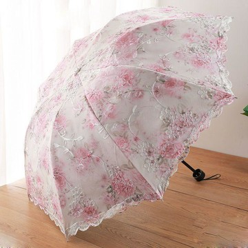 黑膠陽傘 防紫外線遮陽傘 蕾絲刺繡晴雨兩用 雙層防曬洋傘 夏季防風防潑水 繡花手工