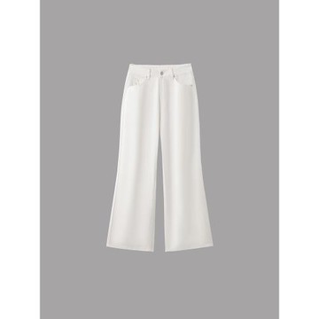 大洪【小白褲】春秋老錢風高彈顯瘦白色牛仔褲韓系簡約遮胯闊腿褲