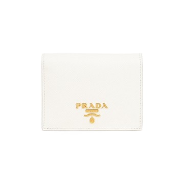 PRADA 浮雕Logo 防刮皮革二折零錢袋短夾(白色)