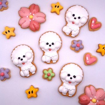 【溫蒂泡芙】天然梔子花色粉糖霜餅乾-可愛比熊犬款/收涎餅乾
