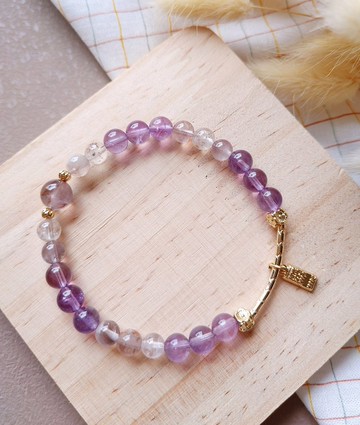 (快速出貨)對應頂輪_天然紫水晶手環搭配14K包小金磚/水晶手環