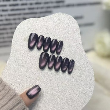 💗Yuki Nail💗黑紫色貓眼純手工穿戴甲新款美甲片高階顯白氣質百搭