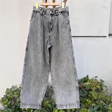 微瑕秋季美式水洗高街闊腿褲復古風寬松舒適百搭休閑牛仔褲H12