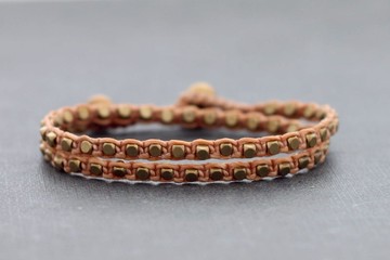 黃銅串珠手鍊，米色編織編織手鍊，男女男女通用最小手鍊