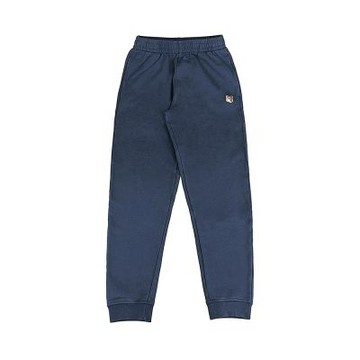 MAISON KITSUNE 黑字標籤LOGO小狐狸頭純棉休閒長褲(女款/墨藍)