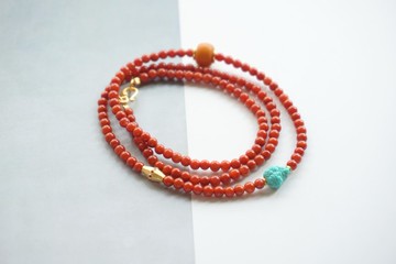 天然滿肉南紅項鏈手鏈兩用款搭配天然綠松石隨型蜜蠟 本命年必備