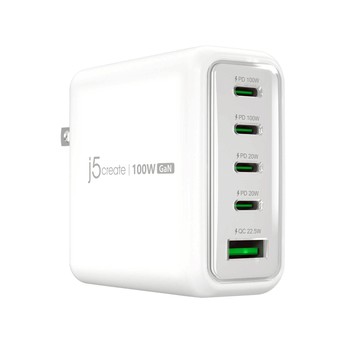 j5 凱捷 氮化鎵100W 5孔(1A4C)智慧型電源供應器 JUP53100
