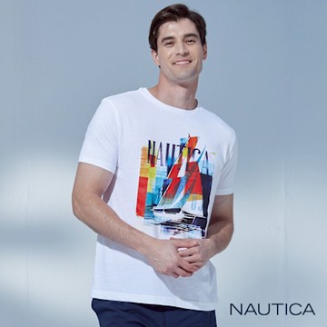 Nautica 男裝 手繪感帆船印花短袖T恤-白色