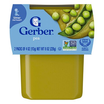 Gerber, 嬰幼兒天然食品，2 階段輔食®，豌豆，2 包，每包 4 盎司（113 克）