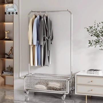 免運 可移動掛衣架 晾衣架 髒衣籃架 可收納鞋衣帽架 亞克力衣帽架臥室落地奶油風衣架臟衣簍掛衣架家用可移動衣服架子特惠/工廠現貨 店長推薦 全館折扣 售後保障 m5322
