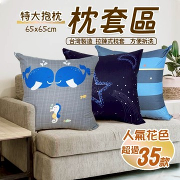 特大抱枕  65x65  聚酯纖維磨毛 單枕套賣場 不含枕心 多款花色 拉鍊式枕套 台灣製造