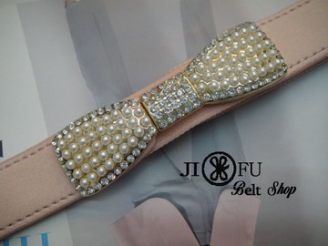 現貨供應＊JIFU 鉅釜皮帶＊細版甜美優雅蝴蝶結彈性腰封B122(粉紅色)