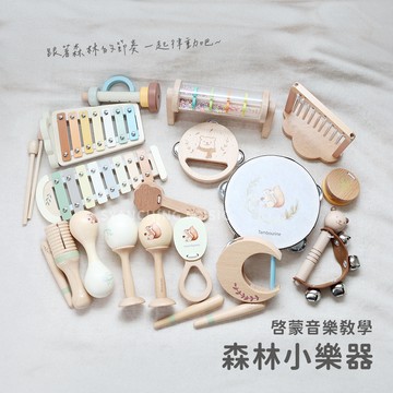 奧福樂器 啟蒙樂器 森林小樂器 原木風格 可愛插畫 沙鈴 搖鈴 鐵琴 鈴鼓 響板 木魚 弦琴音樂