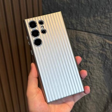 磨砂光柵行李箱條紋適用三星S24ultra手機殼s23+瓦楞輕薄不沾指紋電鍍銀色水波紋簡約商務硬殼高級感全包鏡頭