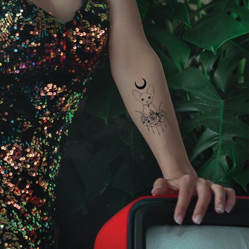 微刺青 月亮貓 可愛動物👑大邱紋身👑【T08Z】新 小清新 假刺青輕紋身 防水 紋身 刺青 貼紙 T08