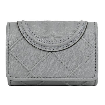 TORY BURCH 158612 立體LOGO菱格車線皮革三折小短夾.灰