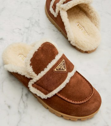 Prada Shearling-lined suede mules
