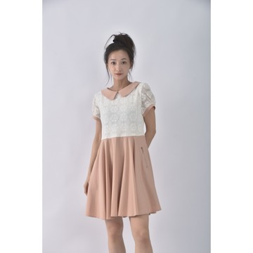 (S) 0918質感拼接粉色洋裝二手衣