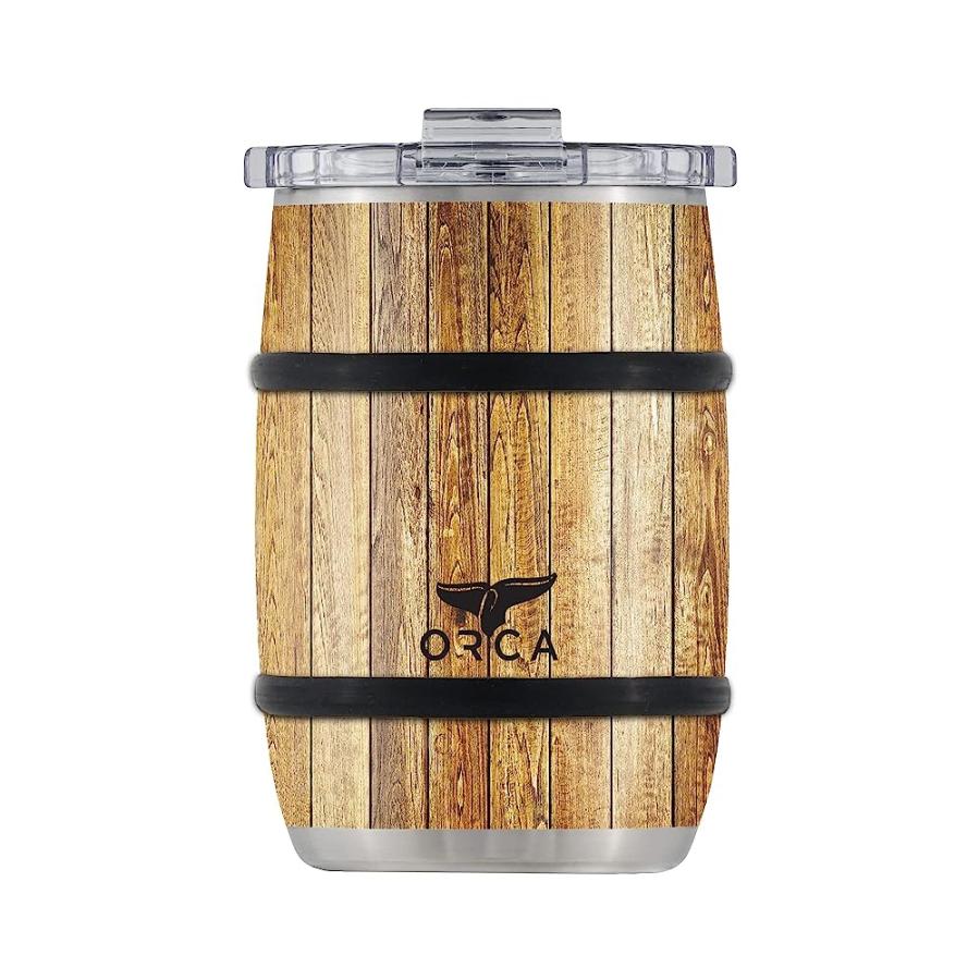 ORCA WHISKEY BARREL TUMBLER, 12 OZ. OAK WOOD GRAIN STYLE INSULATED STAINLESS STEEL WHISKEY GLASS BEER MUG KEEPS DRINKS ICE COLD