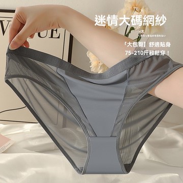 大尺碼性感網紗超薄內褲 冰絲 涼感 無痕三角褲 歐美風 比基尼 半透 速幹 純棉襠 內褲女 加大網紗內褲 低腰內褲女生