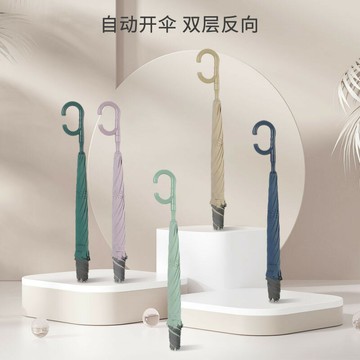 全館8折 免運 雨傘 折疊傘 防曬傘 2024新款直桿C型反向傘雙層自動免持可站立反光條雨傘定制廣告傘特惠/快速出貨