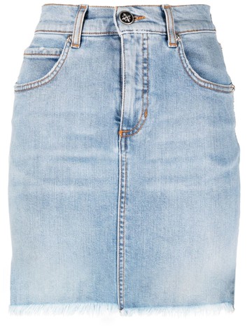 John Richmond - frayed-hem denim skirt - women - Spandex/Elastane/Cotton - 29 - Blue